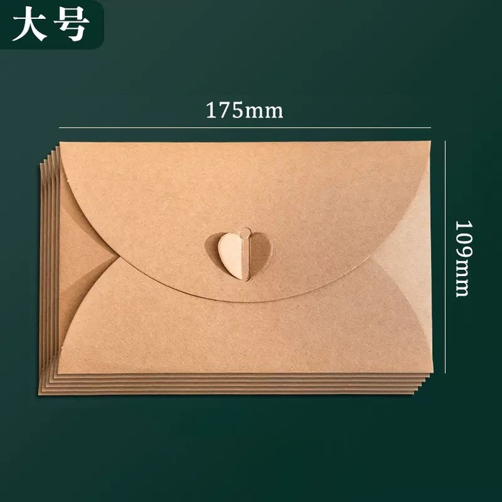 Set 20 plicuri kraft cu inchidere in forma de inima, 10x6 cm, culoare maro