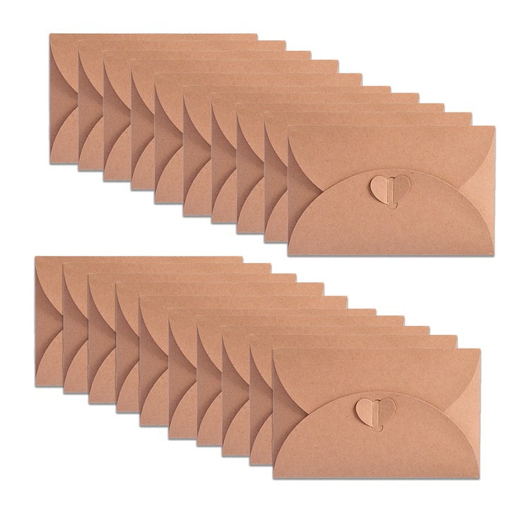 20 db nátronpapír boríték készlet, barna, 10x6cm, szív alakú zárással