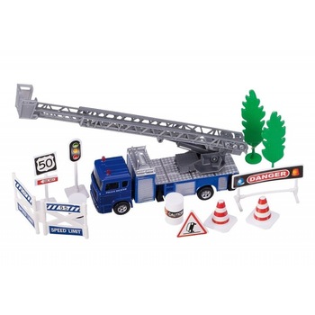 Set masina politie albastra cu scara si accesorii, Happy People Set masina politie albastra cu scara si accesorii, Happy People
