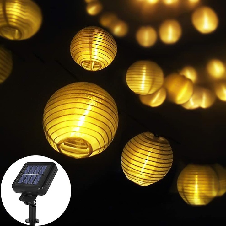 Соларен LED фенер 30 лампи топло бял 6.5м комплект
