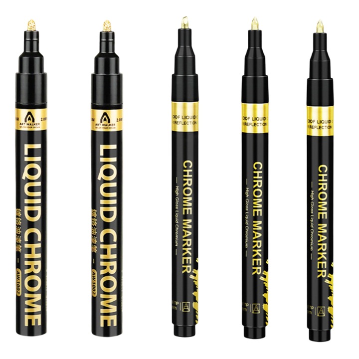 Set 5 markere metalice aurii, Enforose, 3 dimensiuni, vopsea lucioasa, plastic