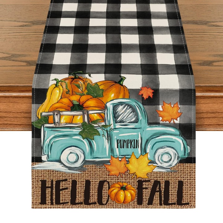 Őszi asztali futó tökös szalaggal, kockás bivaly, szezonális őszi konyhai dekorációk otthoni partikhoz, 13 x 72 hüvelyk