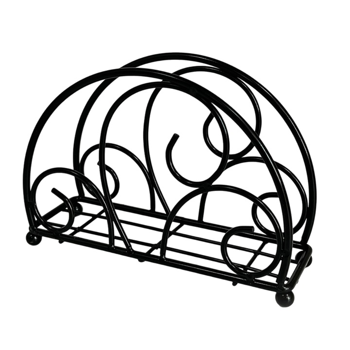 Suport servetele din metal, Enforose, design modern, culoare negru-auriu, dimensiune compacta