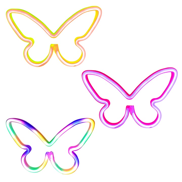 Semne de neon fluturi, Enforose, 3 decoratiuni perete LED neon dormitor cadouri ziua Indragostitilor nunti petreceri decor acasa