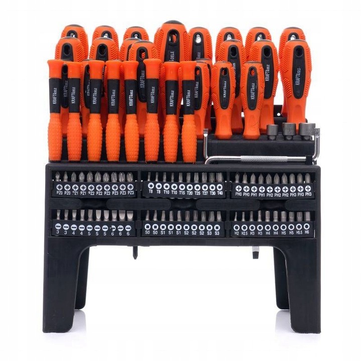 Комплект отвертки и битове KraftDele от 100 части, с държач за съхранение