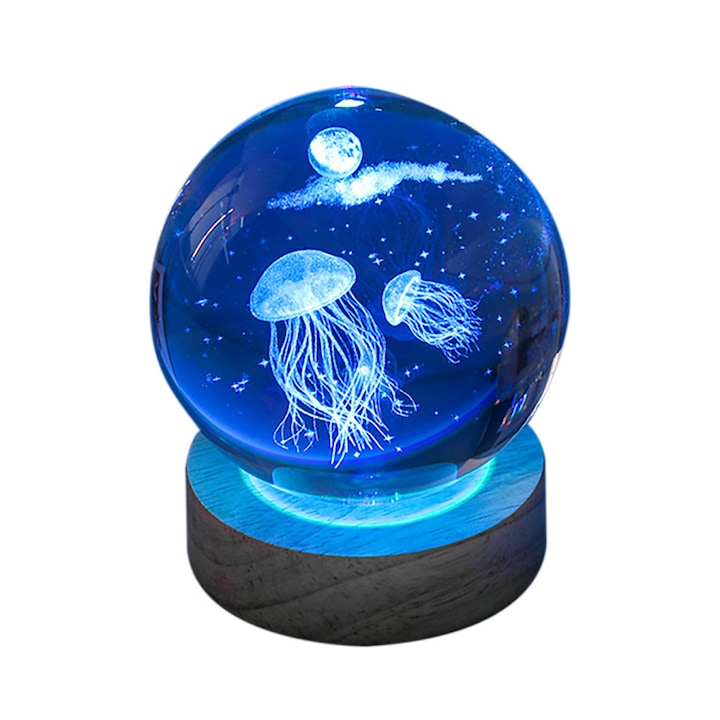 Lumina mica de cristal 3D cu baza din lemn, minge de cristal iluminata, potrivita pentru reuniunea clasei de Craciun si ziua de nastere a copiilor Enforose