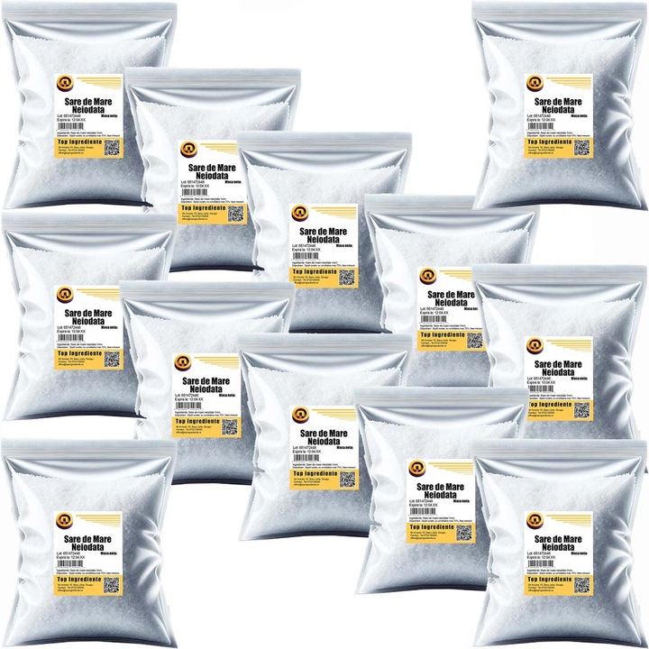 Pachet 12 bucati - Sare De Mare, Neiodata, Granulatie 1Milimetru 1kg