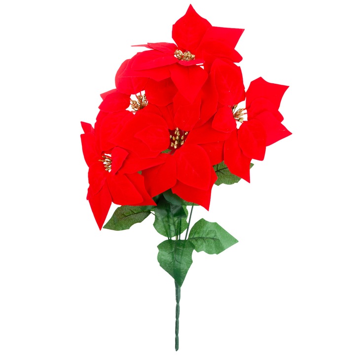 Buchet mare de stele betleemiene din velur, Luka, 5 bucati, rosu, 48cm