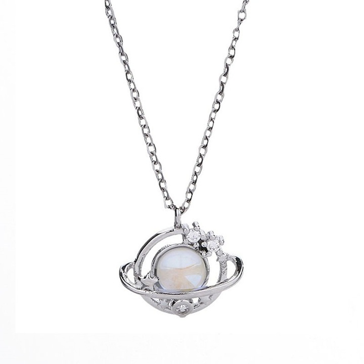 Colier dama, Cupru/Zirconiu, Placat cu argint, Argintiu, 40+5cm