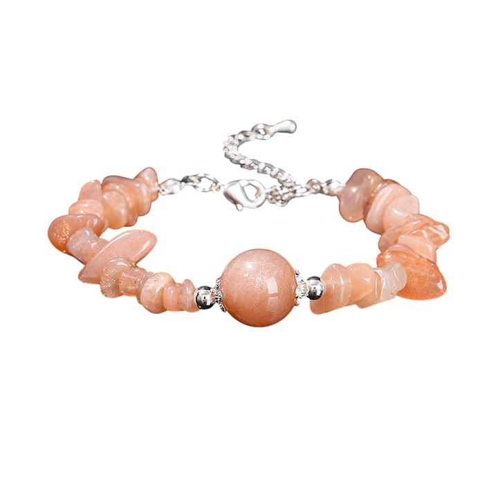 Bratara din pietre semipretioase, Piatra lunii, portocaliu deschis, 22x5cm, 12mm