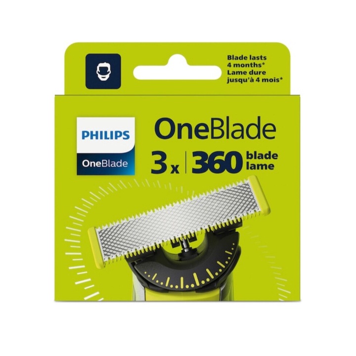 PHILIPS OneBlade 360 csere, QP430/50, rozsdamentes acél, nedves és száraz, 3 pengés készlet, bármely PHILIPS OneBlade és OneBladePro modellhez