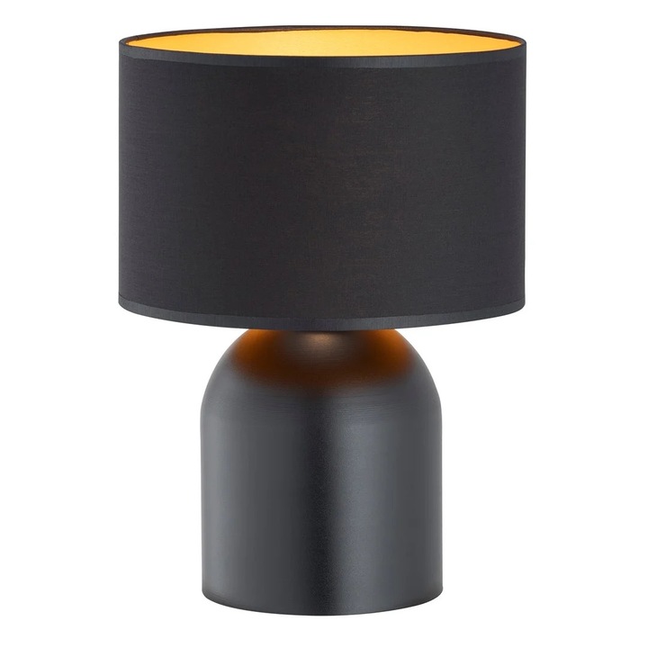 Lampa de masa neagra cu abajur auriu, model ASPEN, Emibig, 1 bec, E27, 15W, fabricata din textil si otel, 35 cm x 25 cm, IP20, fara bec