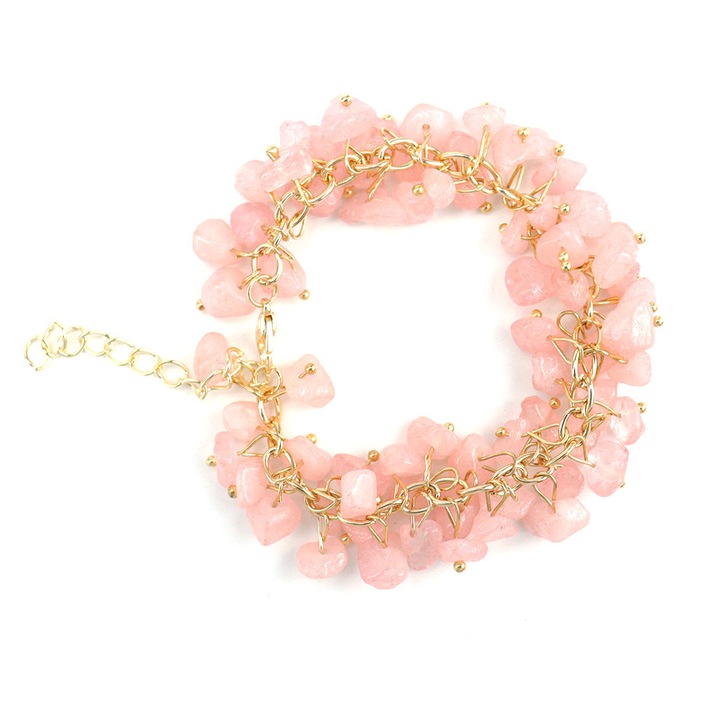 Bratara din pietre semipretioase, Cuart trandafir, roz, 22x5cm