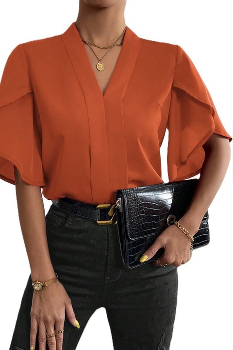 Camasa, Dama, Privé, Cu Maneci Petale Si Decolteu In V, Portocaliu