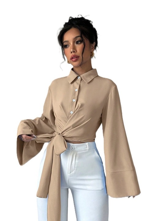 Camasa Dama, Eleganta, Maneci Evazate, Cu Nod, Kaki