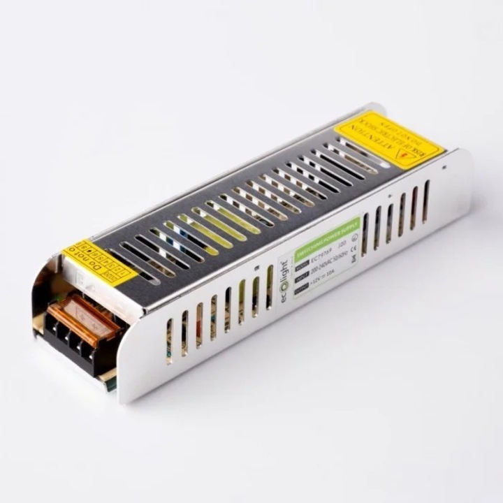 LED трансформатор 120W, Ecolight, 12V, 10A, IP20, 188x46x35mm