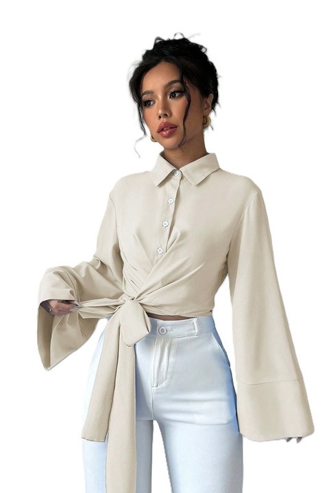 Camasa Dama, Eleganta, Maneci Evazate, Cu Nod, Crem