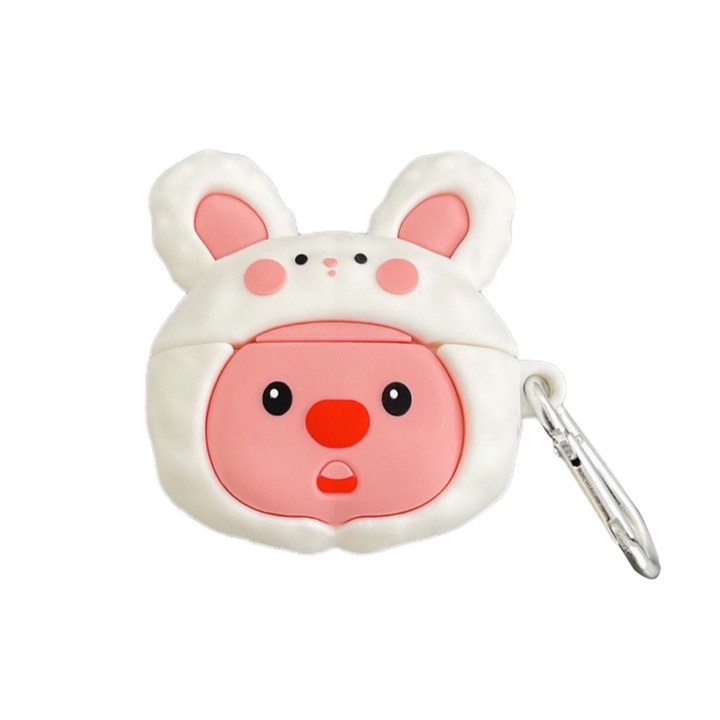 Husa protectie casti Loopy, Silicon, Pentru Apple AirPods 1/2, Alb/Roz