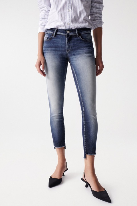 Salsa Jeans, Blugi crop din denim cu tehnologie Push Up Wonder, Albastru inchis/Alb murdar