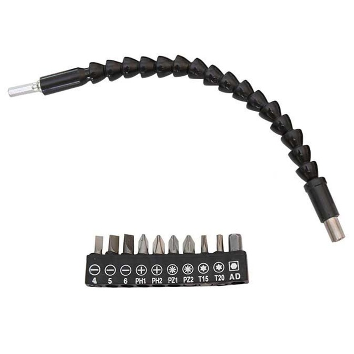 Set de accesorii pentru gaurit si insurubat, Enforose, ax flexibil metalic, material otel si plastic, design antiderapant, 1 set