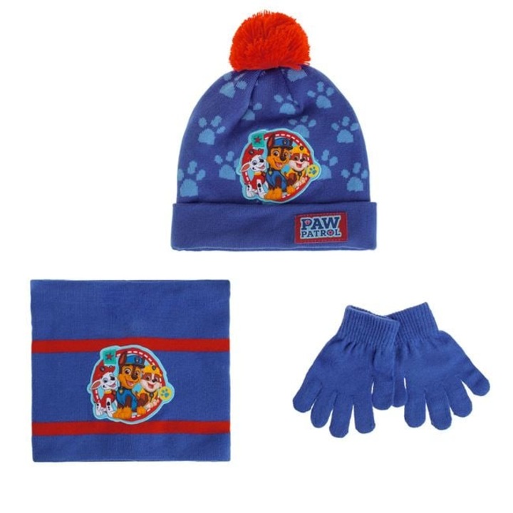Set Caciula Manusi si Fular Albastre Rosii Paw Patrol pentru Copii 8 Ani - 3 piese