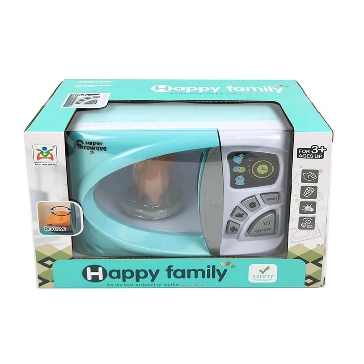 Cuptor cu microunde de jucarie, pentru copii 3+ ani, cu sunete si lumini, plastic, 19x14x12 cm, alb-albastru