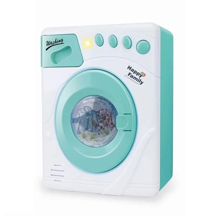 Masina de spalat de jucarie, cu baterii, sunete, pentru copii 3+ ani, 22x19x11.5 cm, alb-albastru