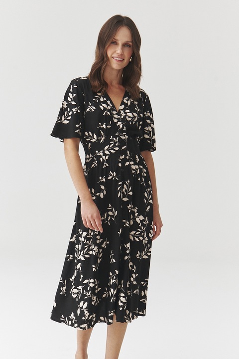 Tatuum, Rochie midi cu decolteu in V Naela, Negru/Alb optic