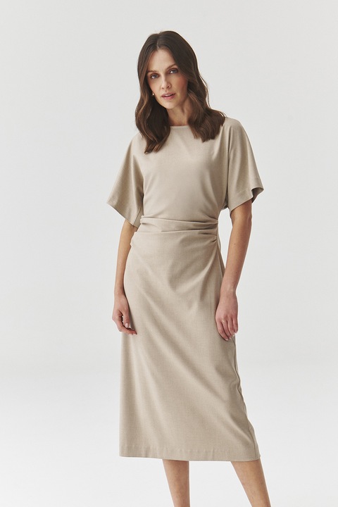 Tatuum, Rochie midi din modal si amestec de lana, Bej, 38