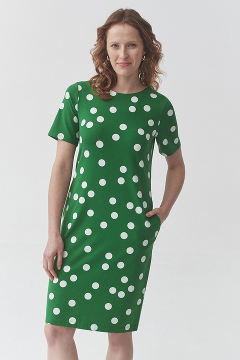 Tatuum, Rochie dreapta cu buzunare laterale, Verde/Alb optic