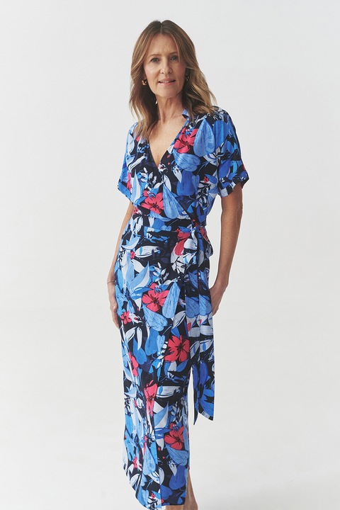 Tatuum, Rochie maxi cu model petrecut, Rosu/Negru/Albastru deschis