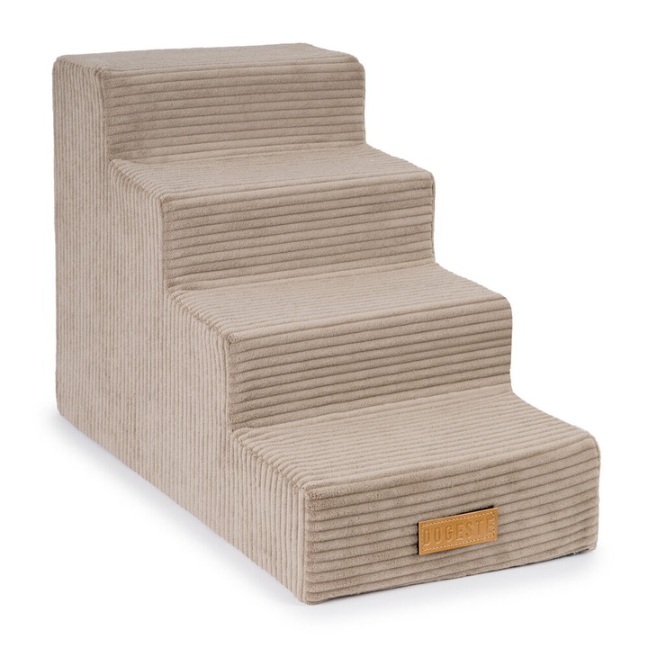 Scari pentru caine sau pisica, palier, 4 trepte, catifea reiata bej