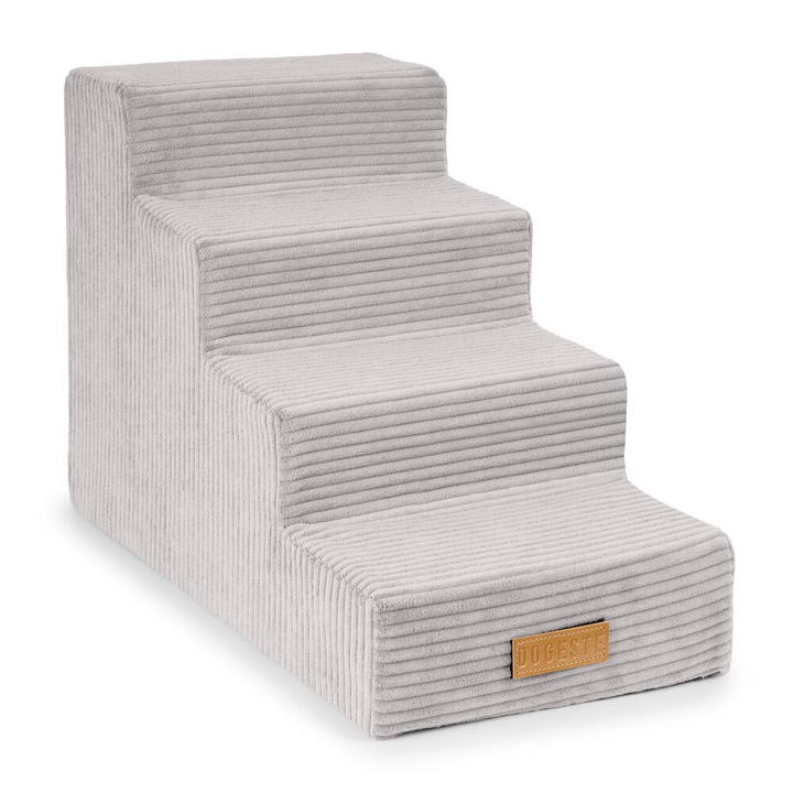 Scari pentru caine sau pisica, palier, 4 trepte, catifea reiata gri