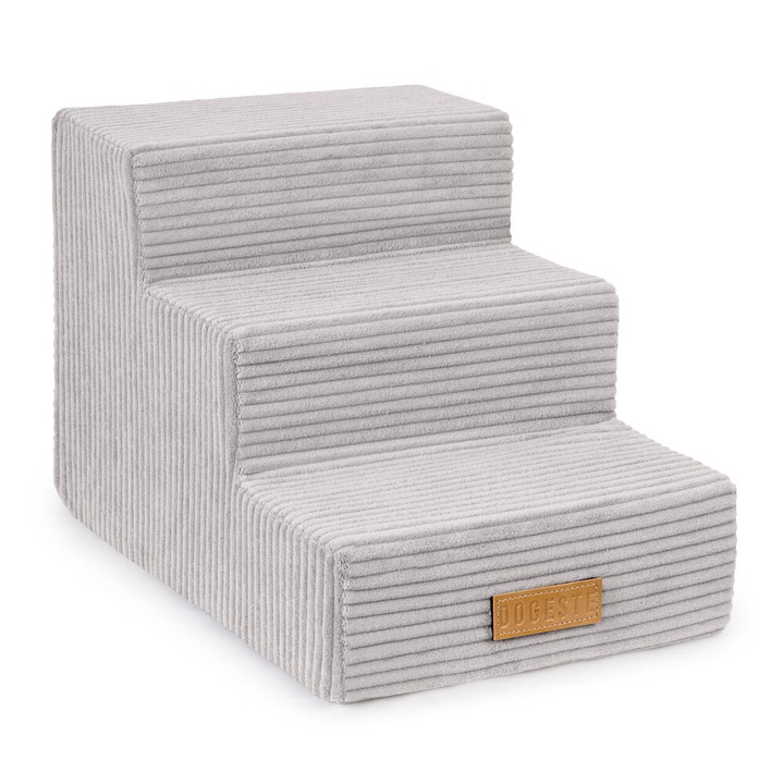 Scari pentru caine sau pisica, palier, 3 trepte, catifea reiata gri