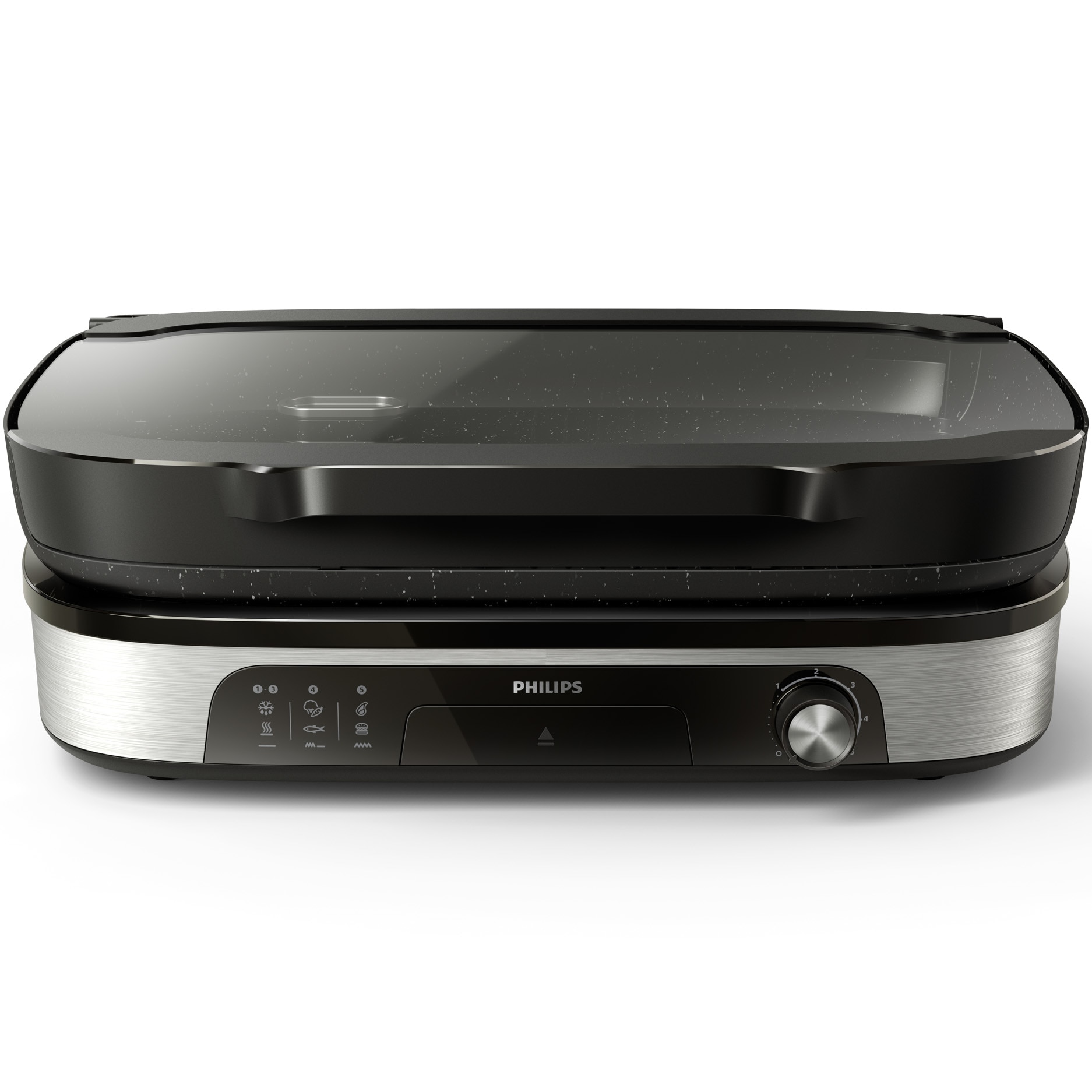 Gratar electric Philips HD6212/90 Seria 5000, 2400 W, temperatura reglabila, dispozitiv de afumare, suprafata de frigere mare: 1250 cm², plita versatila, strat de piatra Maifan, pl