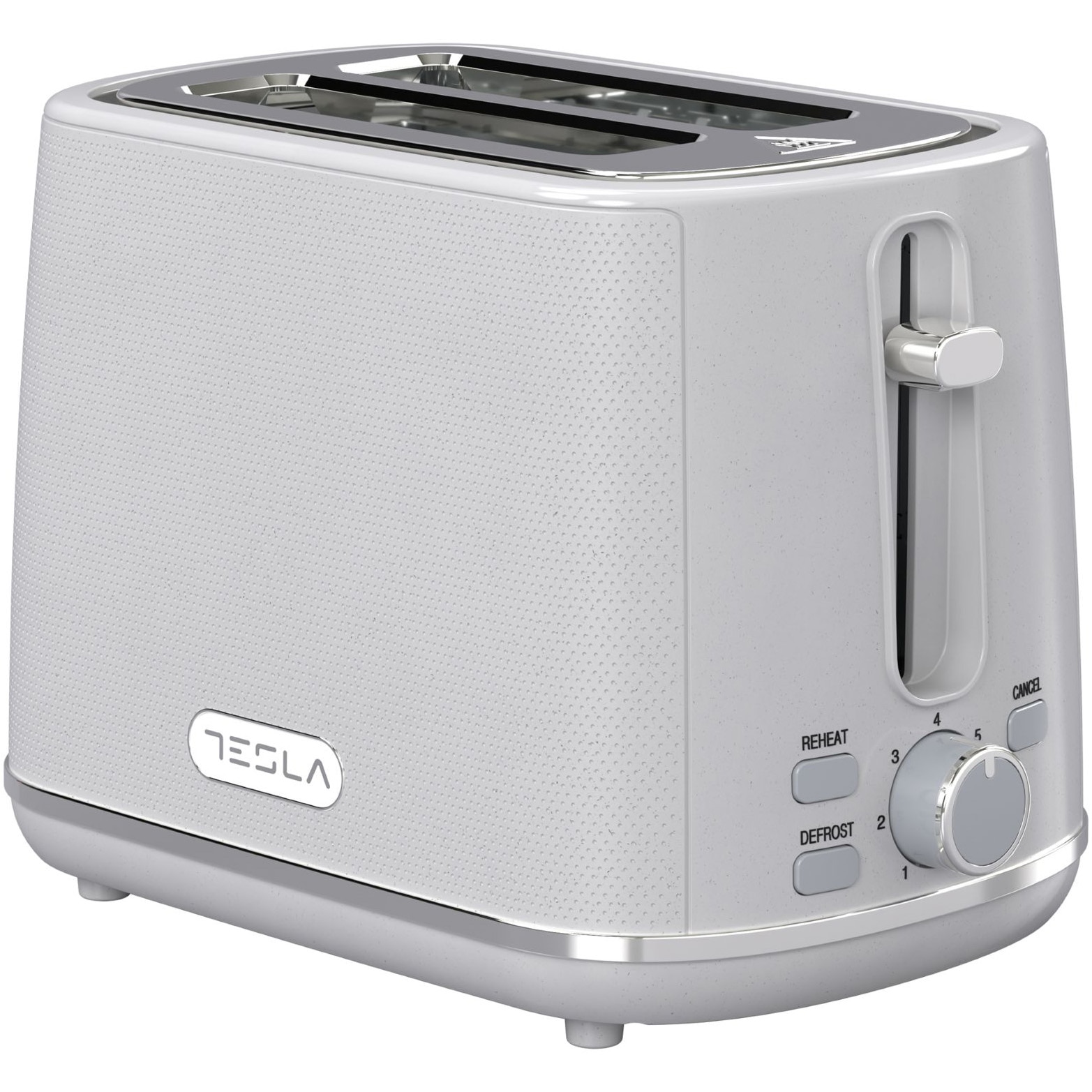 Prajitor de paine Tesla TS400GX, 930W, 2 felii, grad de rumenire reglabil, tavita pentru firimituri detasabila, functie dezghetare, functie reincalzire, alb/gri