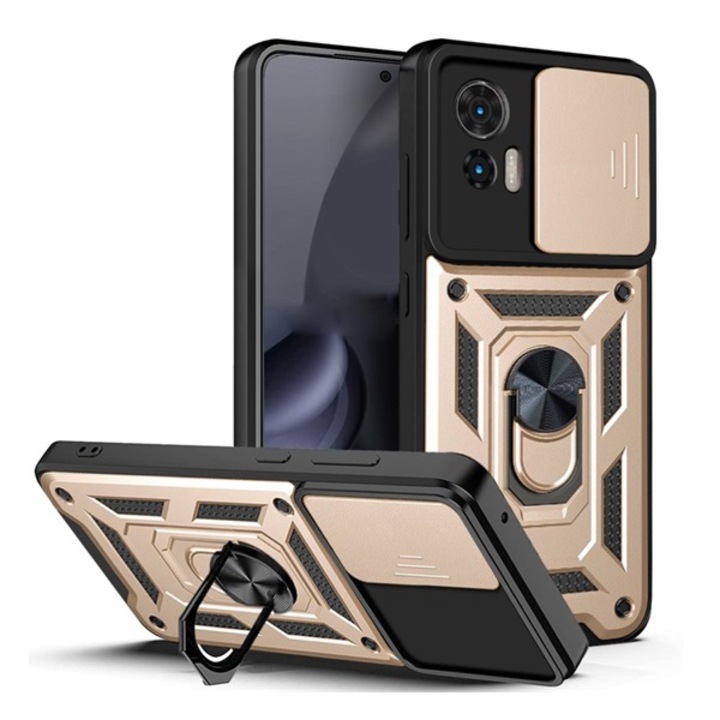 Gigapack defender szilikon mobiltelefon tok, ütésállóság, tartógyűrű, kameravédő, arany, kompatibilis: Motorola Edge 30 Neo, XT2245-1