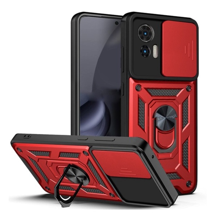 Gigapack defender szilikon mobiltelefon tok, ütésállóság, tartógyűrű, kameravédő, piros, kompatibilis: Motorola Edge 30 Neo, XT2245-1