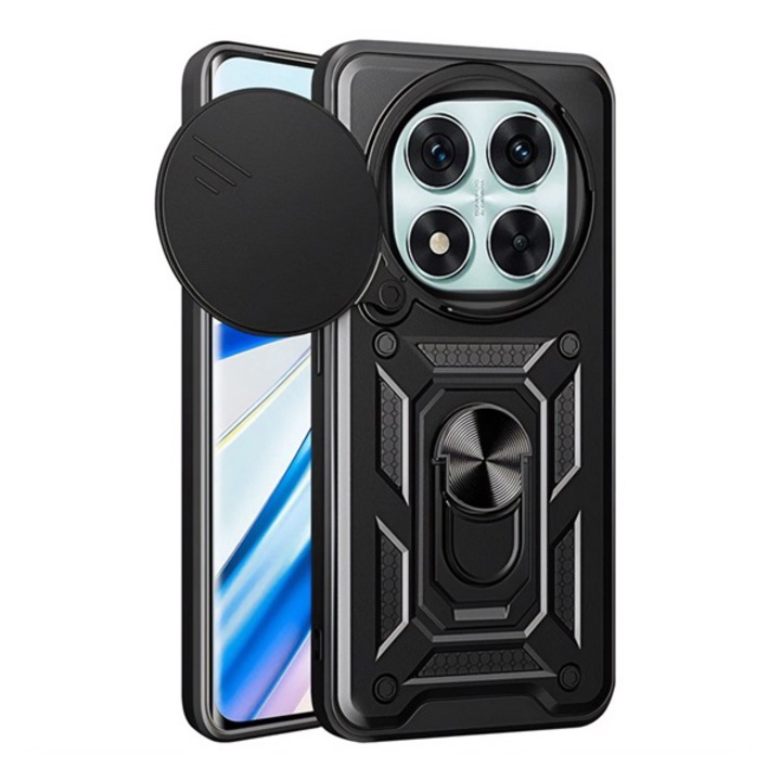 Gigapack defender szilikon mobiltelefon tok, ütésállóság, tartógyűrű, kameravédő, fekete, kompatibilis: Xiaomi Poco X7 / Redmi Note 14 Pro 5G
