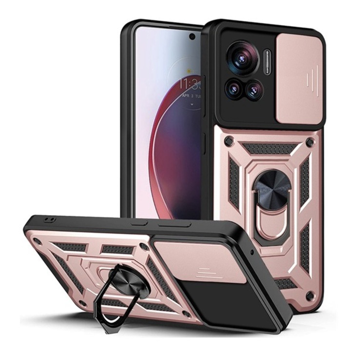 Gigapack defender szilikon mobiltelefon tok, ütésállóság, tartógyűrű, kameravédő, rózsaszín, kompatibilis: Motorola Edge 30 Ultra, XT2201