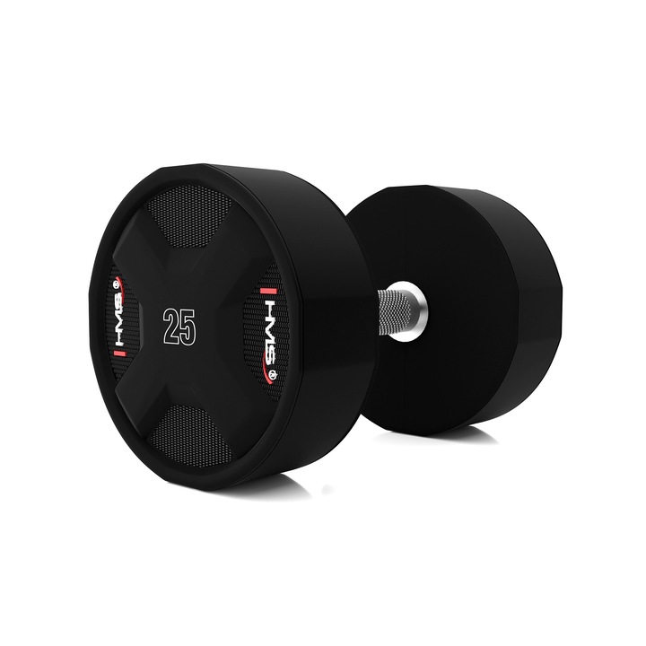 Gantera HMS 25 kg, poliuretan, antiderapant, 30,2x19,6cm