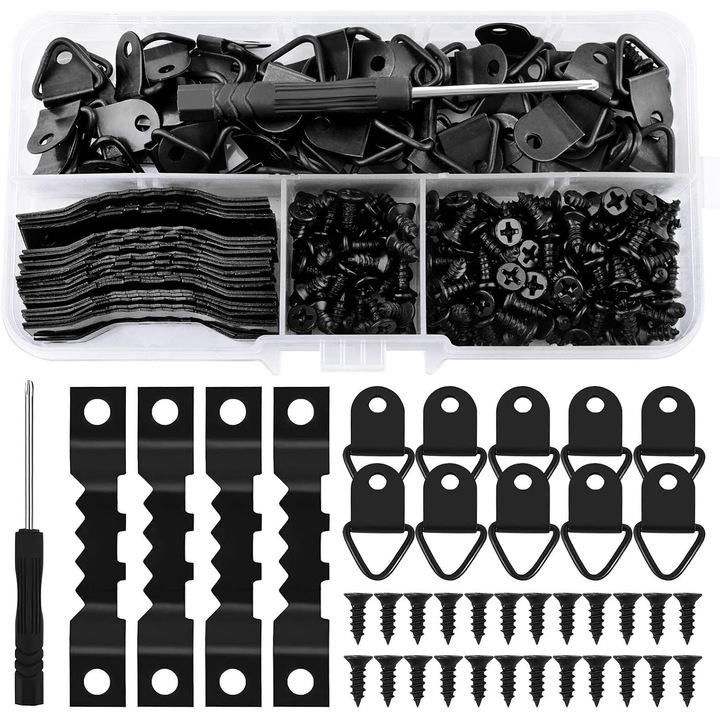 Set 251 agatatori pentru poze, cu suruburi, pentru rame foto, tablouri, acasa sau birou, Negru