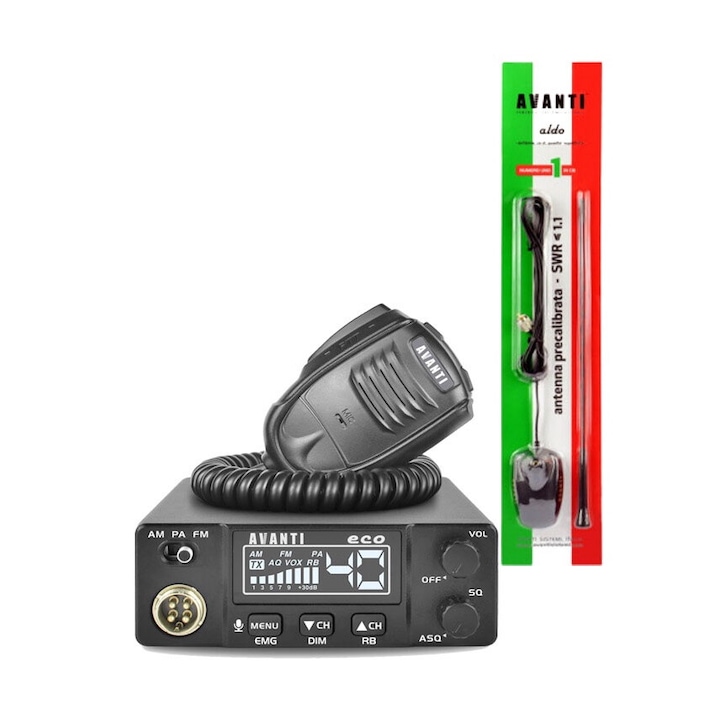 KIT Statie Radio CB Avanti Eco, RB, VOX, Model nou 2025 msr + Antena Avanti Aldo