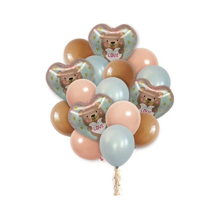 Set 16 baloane party, bej, verde, ursulet, PPTZ5368