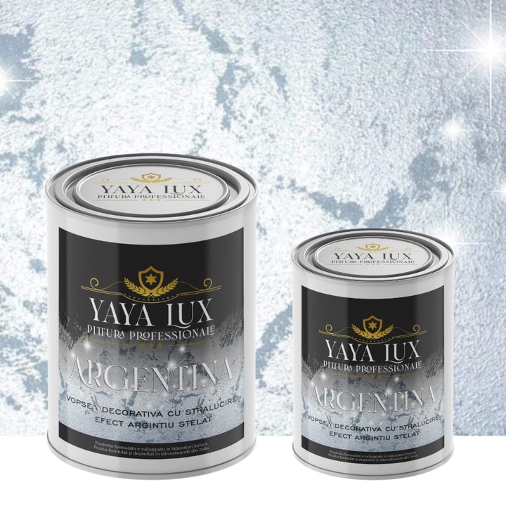 Pachet 2 + 1, Vopsea Decorativa de Lux, Argentina Argintiu cu Efect 3D Stelat 2 Litri Plus 1 Litru