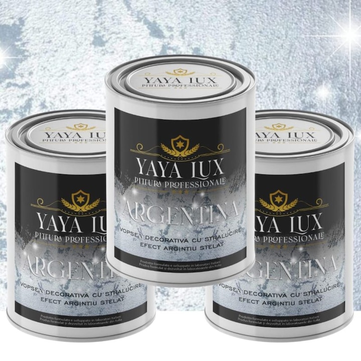 Pachet 7.5 Litri, Vopsea Decorativa de Lux, Argentina Argintiu cu Efect 3D Stelat 2 X 2.5 Litri Plus 2.5 Litri