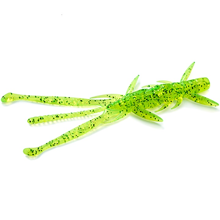 9 db-os lágy csali készlet, rák típusú FishUp Shrimp 7,6 cm 026 Flo Chart Green, süllő, süllő vagy csuka horgászatához