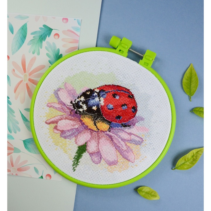 Комплект за бродиране с кръстат бод, с обръч, Калинка, 17x17 см