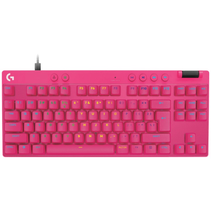 Механична клавиатура Gaming Logitech PRO X TKL RAPID, Аналогови превключватели, Многоточково действие, RGB светлинна синхронизация, Magenta