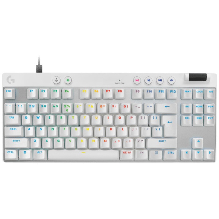 Механична клавиатура Gaming Logitech PRO X TKL RAPID, Аналогови превключватели, Многоточково действие, RGB светлинна синхронизация, Бял